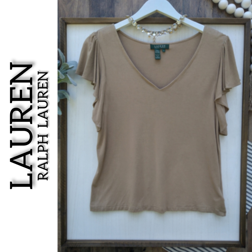 LAUREN RALPH LAUREN size large camel v neck - Picture 1 of 10